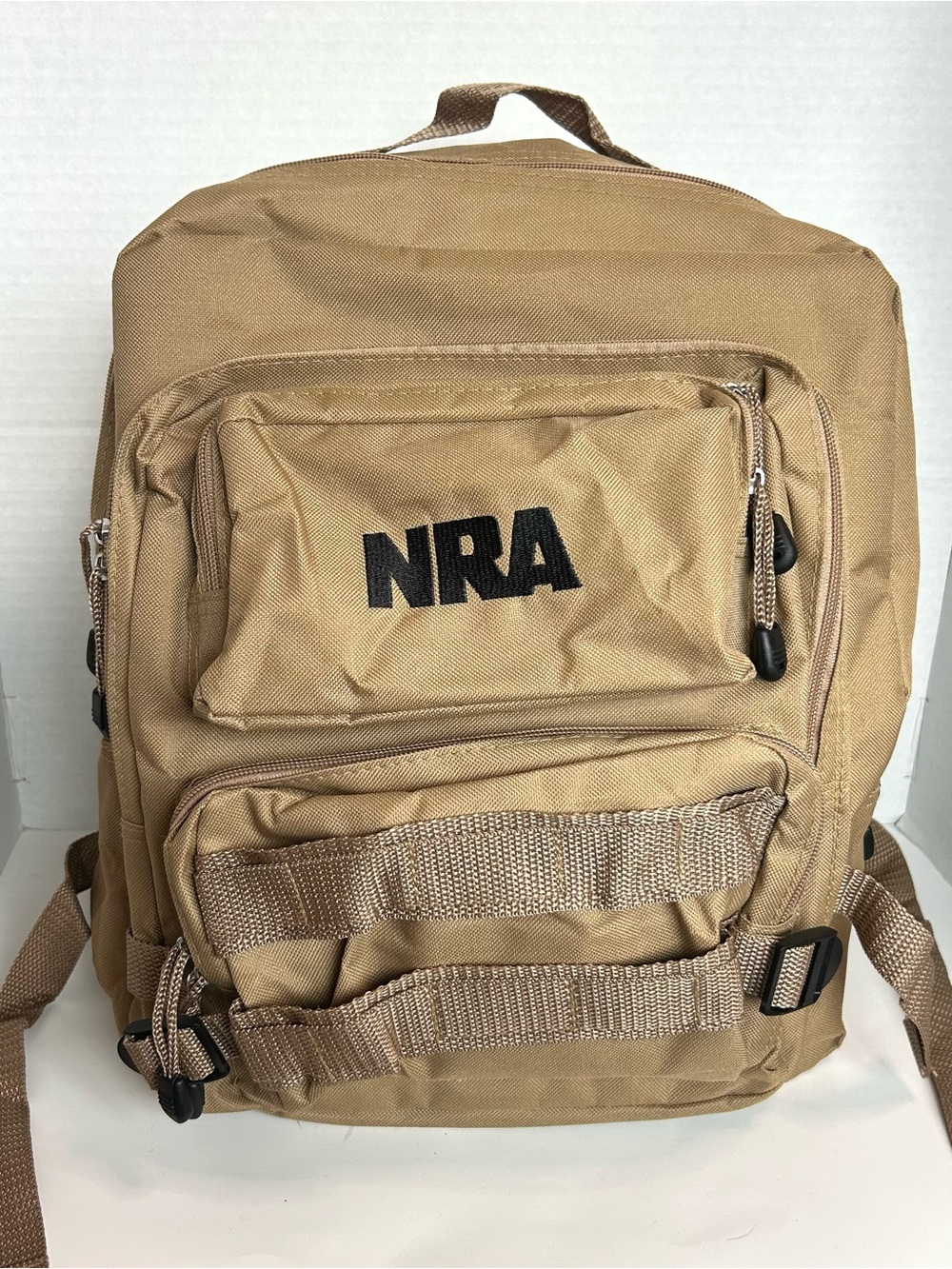 NRA Tactical Backpack Range Hunting 4 Compartments Desert Tan/ KHAKI NEW 13”X16”
